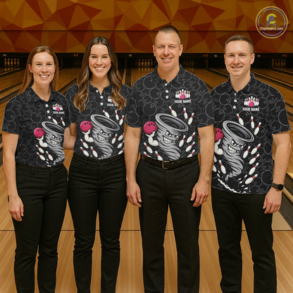 Funny storm tornado Black Camo Bowling Polo, 1/4 Zip Shirts For men Custom Bowling Team Jerseys NQS11224