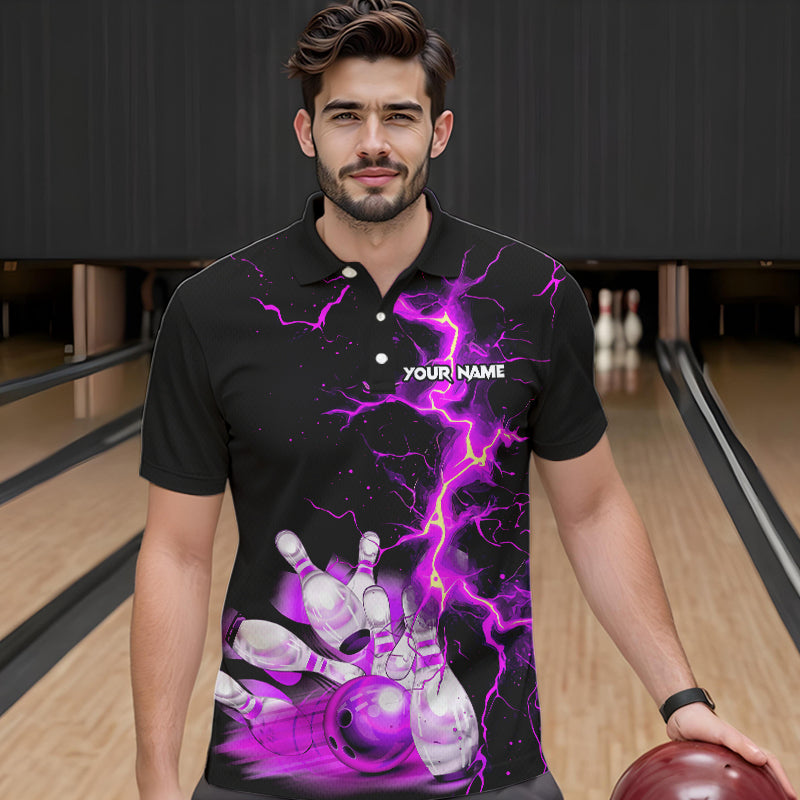 Mens bowling shirts Custom purple lightning thunder Bowling Team Jersey, gift for team Bowlers NQS9493