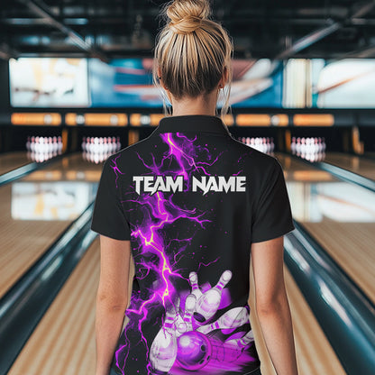 Women bowling shirts Custom purple lightning thunder Bowling Team Jersey, gift for team Bowlers NQS9493