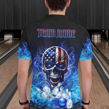 Load image into Gallery viewer, Blue Flame Smoke American Flag Eagle Skull Mens Bowling Shirts Custom Patriotic Bowling Team Jersey NQS9659