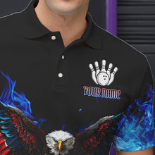 Load image into Gallery viewer, Blue Flame Smoke American Flag Eagle Skull Mens Bowling Shirts Custom Patriotic Bowling Team Jersey NQS9659