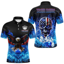 Load image into Gallery viewer, Blue Flame Smoke American Flag Eagle Skull Mens Bowling Shirts Custom Patriotic Bowling Team Jersey NQS9659