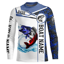 Load image into Gallery viewer, Bass Fishing blue camo American Flag Custom name &amp; boat name performance Long Sleeve Fishing Shirts NQS5190