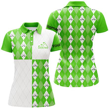 Load image into Gallery viewer, Golf addicted Womens golf polo shirts custom name green and white golf ball clubs argyle plaid pattern NQS5438