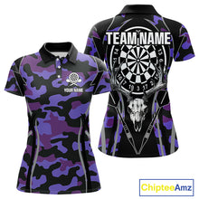 Load image into Gallery viewer, Deer Skull Darts Board Purple Camo Darts Polo, Quarter zip Shirts For Women Custom Team Darts Jersey NQS9935