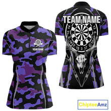 Load image into Gallery viewer, Deer Skull Darts Board Purple Camo Darts Polo, Quarter zip Shirts For Women Custom Team Darts Jersey NQS9935