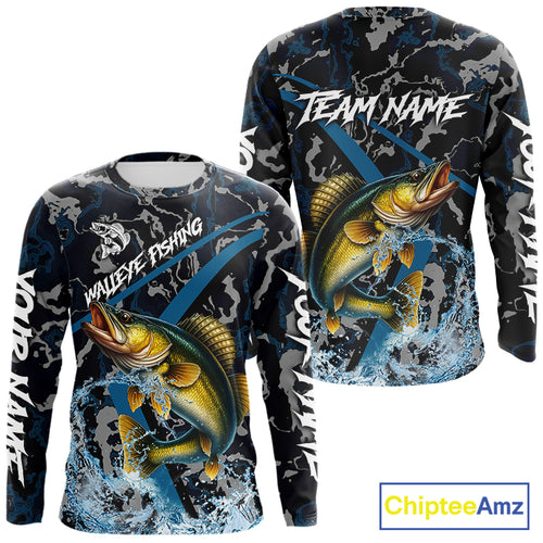 Custom Walleye Fishing Camo Long Sleeve Fishing Shirts, Personalized Walleye Fishing Team Jerseys NQS9938