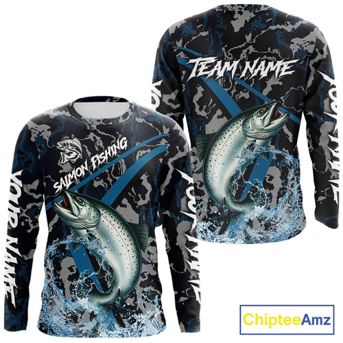 Custom Chinook Salmon Fishing Camo Long Sleeve Fishing Shirts, Personalized Salmon Fishing Team Jersey NQS9939