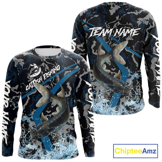 Custom Catfish Fishing Camo Long Sleeve Fishing Shirts, Personalized Catfish Fishing Team Jersey NQS9940