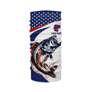 Red white and blue Largemouth Bass fishing American flag patriotic Custom UV protection Fishing Shirts NQS5689