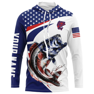 Red white and blue Largemouth Bass fishing American flag patriotic Custom UV protection Fishing Shirts NQS5689