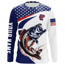 Load image into Gallery viewer, Red white and blue Largemouth Bass fishing American flag patriotic Custom UV protection Fishing Shirts NQS5689