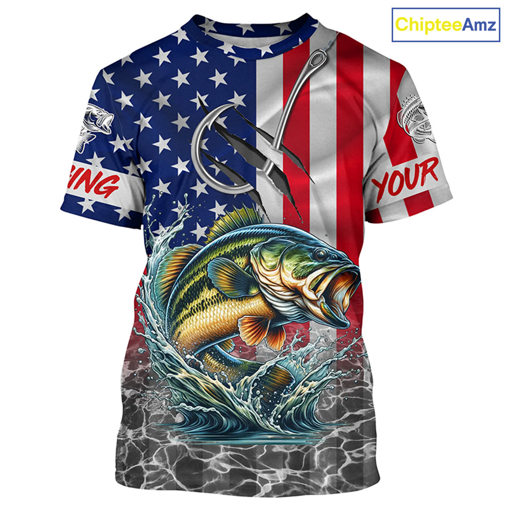 American Flag Bass Fish hook Custom long sleeve performance Fishing Shirts, Bass Fishing jerseys NQS5690