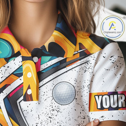 Women golf polo shirts colorful pattern custom team golf shirts, golf tops for ladies NQS10088