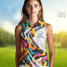 Load image into Gallery viewer, Women sleeveless golf polo shirts colorful pattern custom team golf shirts, golf tops for ladies NQS10088