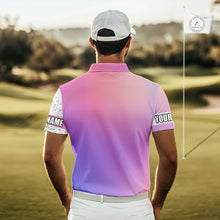 Load image into Gallery viewer, Mens golf polo shirts purple gradient pattern custom team golf shirts, golf tops for men NQS10089