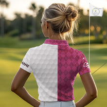 Load image into Gallery viewer, Pink argyle white Women golf polo shirt custom I was one under today one under a tree, a bush &amp; water NQS10091