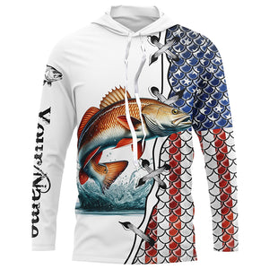 Redfish puppy drum fishing American flag patriotic 4th July Custom performance fishing shirts NQS2073