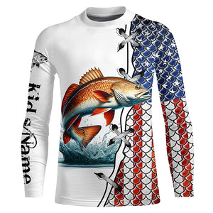 Redfish puppy drum fishing American flag patriotic 4th July Custom performance fishing shirts NQS2073