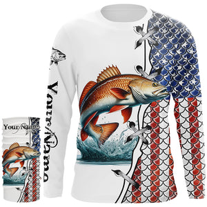 Redfish puppy drum fishing American flag patriotic 4th July Custom performance fishing shirts NQS2073