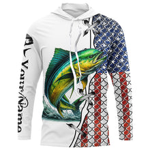 Load image into Gallery viewer, Mahi mahi fishing American flag patriotic 4th July Custom performance fishing shirts NQS2074