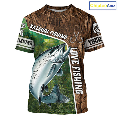 Personalized Chinook Salmon Fishing Shirts, Love Fishing Camo fish on 3D All Over Printed Shirts NQS5899