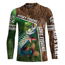 Load image into Gallery viewer, Personalized Musky Fishing Shirts, Love Fishing Camo fish on 3D All Over Printed Muskie Shirts NQS5900