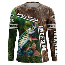 Load image into Gallery viewer, Personalized Musky Fishing Shirts, Love Fishing Camo fish on 3D All Over Printed Muskie Shirts NQS5900