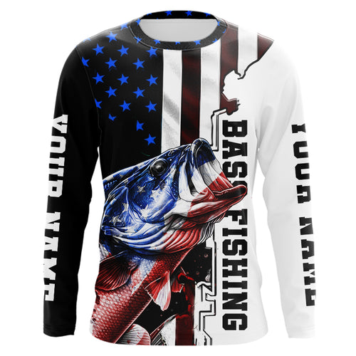 Personalized Largemouth Bass Fishing jerseys American flag Bass Long Sleeve Fishing tournament shirts NQS3723