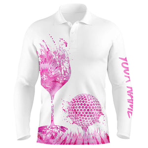 Pink tie dye golf wine Mens Golf Polo Shirts Custom golf attire for men, personalized golf gifts NQS8216