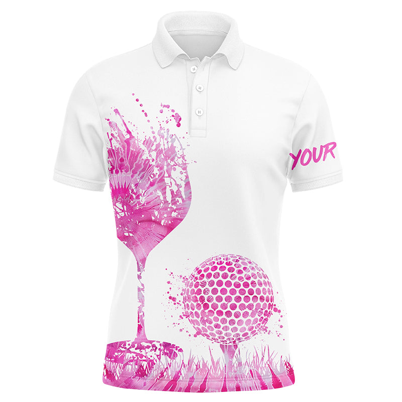 Pink tie dye golf wine Mens Golf Polo Shirts Custom golf attire for men, personalized golf gifts NQS8216