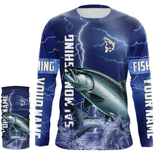 Load image into Gallery viewer, Chinook salmon Fishing blue lightning jerseys custom performance Long Sleeve tournament fishing shirts NQS6331