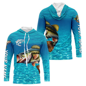 Largemouth Bass fishing blue water camo Custom sun protection long sleeve fishing shirt for men, women NQS8437