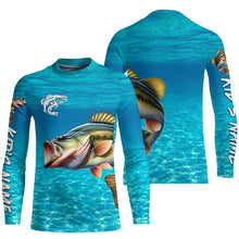 Load image into Gallery viewer, Largemouth Bass fishing blue water camo Custom sun protection long sleeve fishing shirt for men, women NQS8437