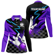 Load image into Gallery viewer, Black and purple Women Bowling Polo, 1/4 Zip Shirt Custom team bowling jerseys, women bowling outfits NQS8446