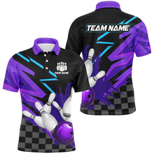 Load image into Gallery viewer, Black and purple Men Bowling Polo, Quarter Zip Shirt Custom team bowling jerseys, mens bowling outfits NQS8446