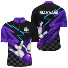 Load image into Gallery viewer, Black and purple Men Bowling Polo, Quarter Zip Shirt Custom team bowling jerseys, mens bowling outfits NQS8446