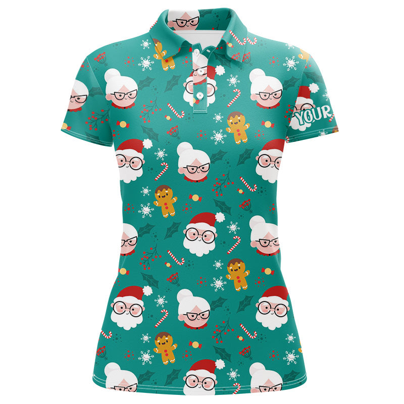 Funny Santa Christmas pattern custom Women golf polo shirts, personalized golf gifts for team NQS8679