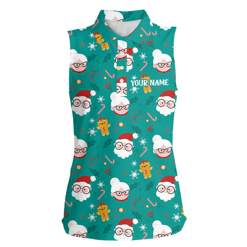 Funny Santa Christmas pattern custom Women sleeveless polo shirt, personalized golf gifts for team NQS8679