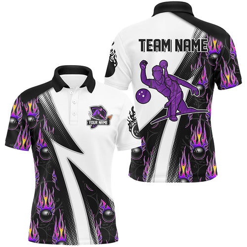 Custom Purple Flame Bowling Black Camo Shirts For Men, Personalized Bowling Team Jerseys NQS8896