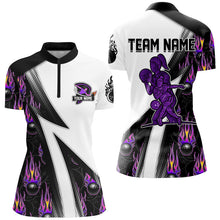 Load image into Gallery viewer, Custom Purple Flame Bowling Black Camo Shirts For Women, Personalized Bowling Team Jerseys NQS8896