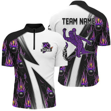 Load image into Gallery viewer, Custom Purple Flame Bowling Black Camo Shirts For Men, Personalized Bowling Team Jerseys NQS8896