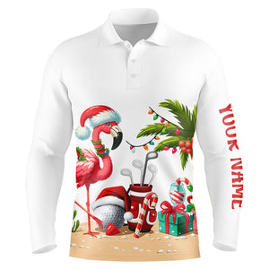 Funny Flamingo Christmas Men golf polo shirt custom golf shirt for men, Christmas gifts for golfer NQS8900