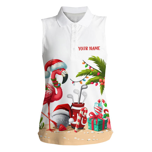 Funny Flamingo Christmas Women sleeveless polo shirt custom golf shirt for ladies, gift for golfer NQS8900