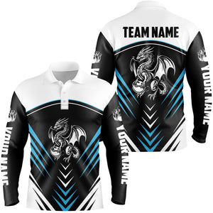 Black and White Dragon Bowling Polo, 1/4 Zip Shirt For Men Personalized Bowling Team Jerseys | Blue NQS8905