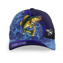 Load image into Gallery viewer, Walleye fishing blue camo Custom fishing hat Unisex Fishing Baseball freshwater Angler fishing cap NQS11023