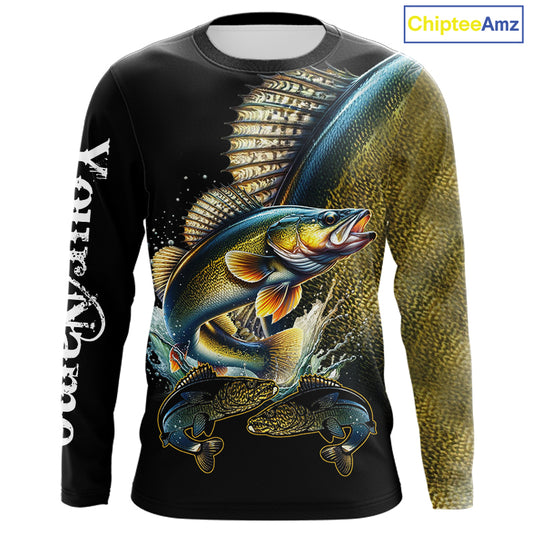 Walleye fishing yellow scales Custom walleye fishing shirts tournament fishing jerseys NQS11031