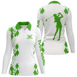 Womens golf polos shirts custom name white golf shirt, golfing gifts | Green NQS4506