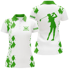 Load image into Gallery viewer, Womens golf polos shirts custom name white golf shirt, golfing gifts | Green NQS4506