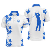 Load image into Gallery viewer, Mens golf polos shirts custom name swing swear repeat white golf shirt, golfing gifts | Blue NQS4507